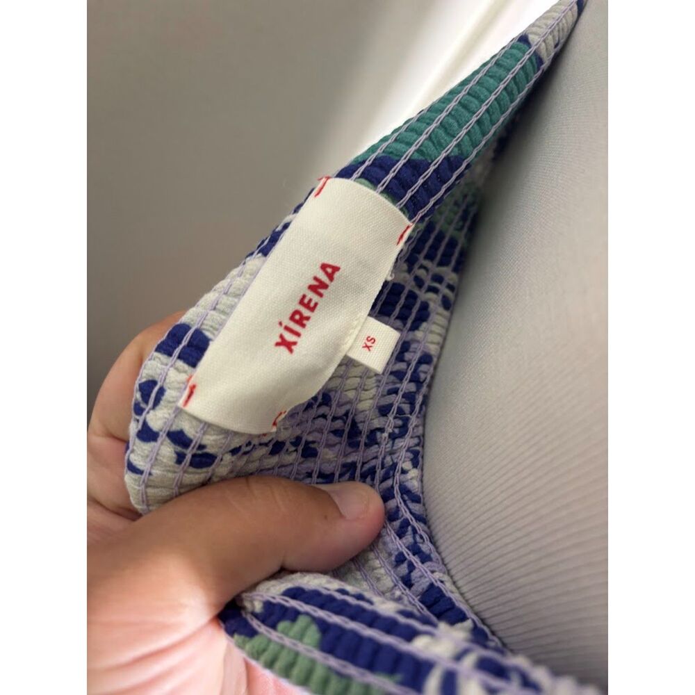 Xirena Maggie Dress Sz XS Blue White Cotton Maxi Maximalist Artsy Boho abstract - Picture 5 of 6